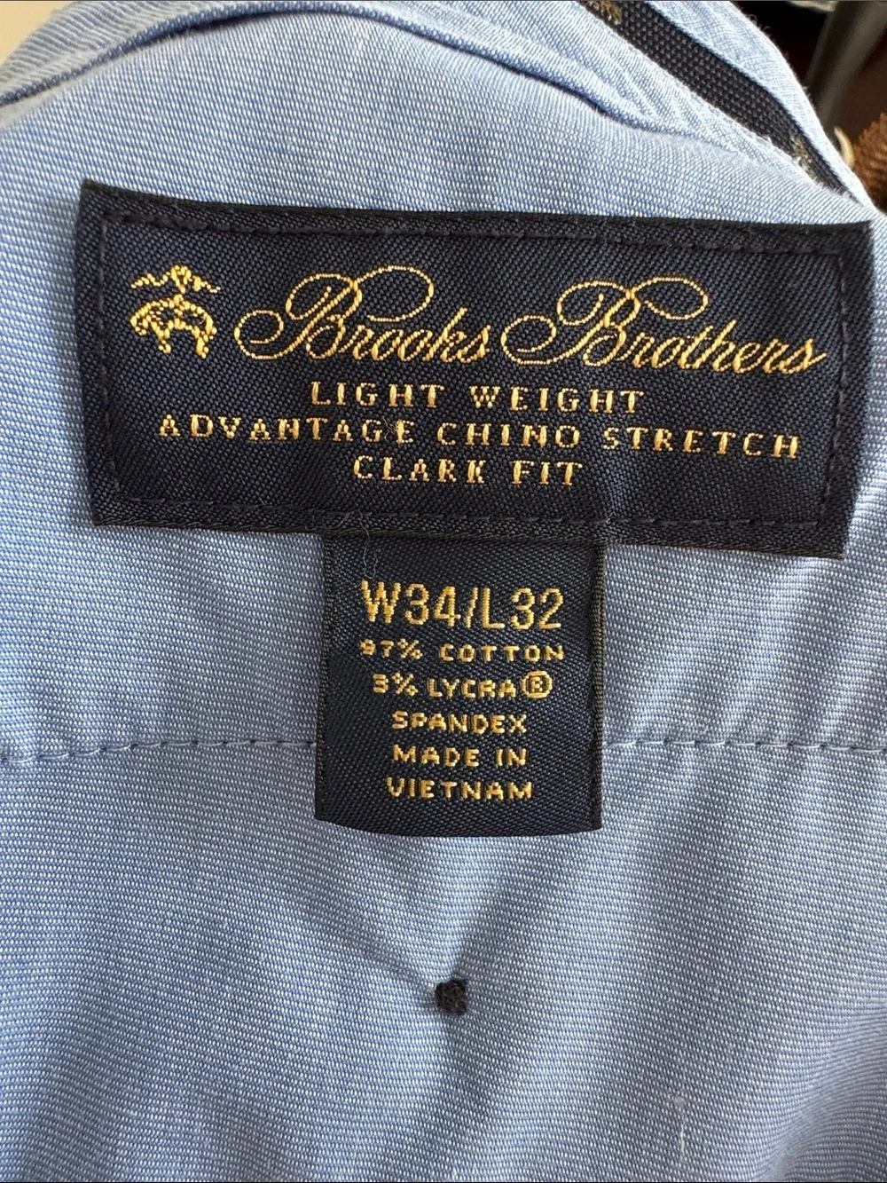 Brooks Brothers Advantage Chino Stretch Clark Fit Men’s Navy Pants W34 L32 cotto